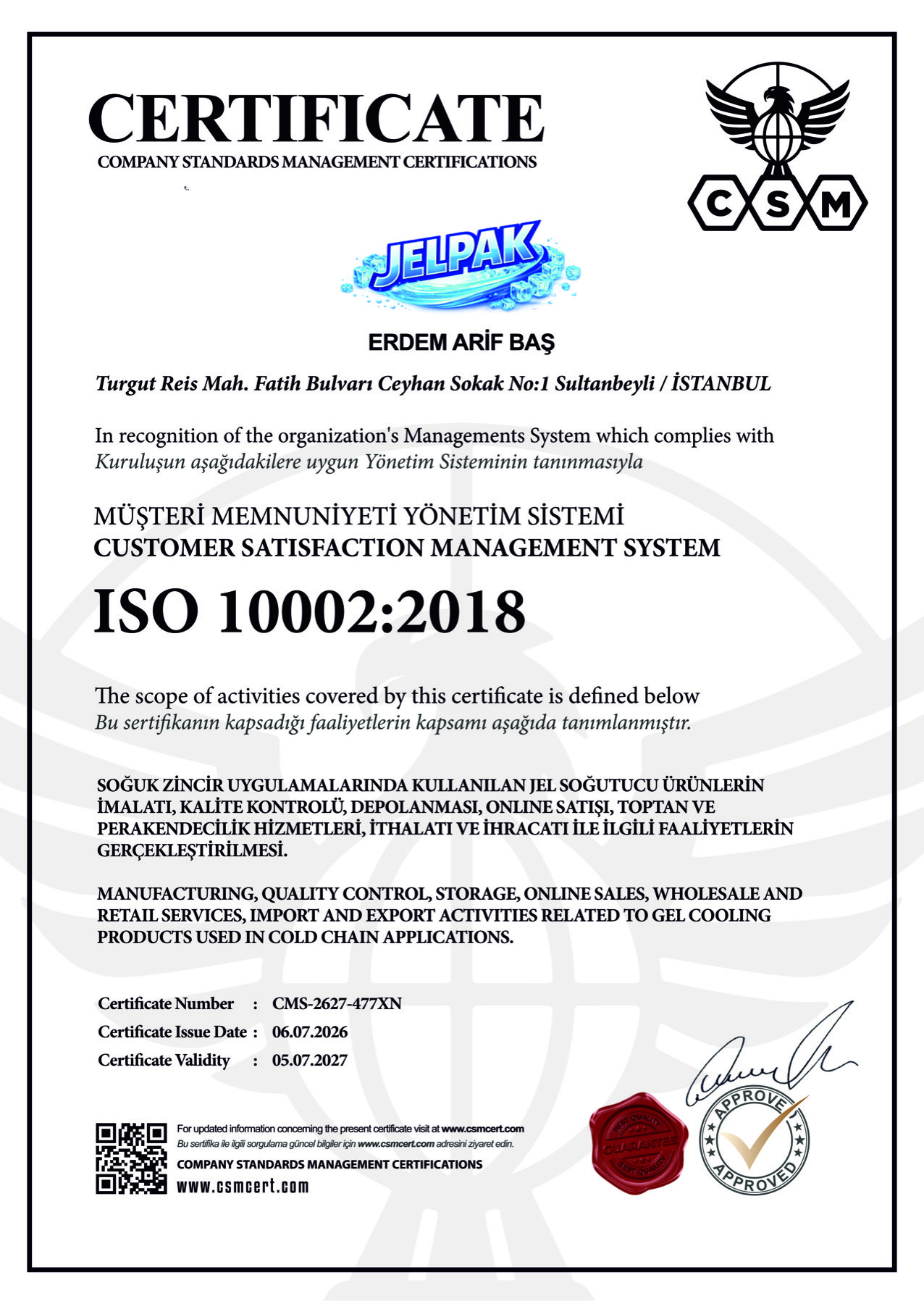ISO 10002:2018 belgesi